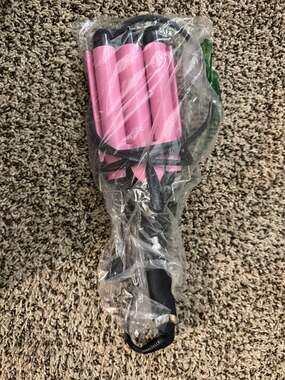 3 Barrel Ceramic Hair Waver Curling Iron Tool, 25mm Pink